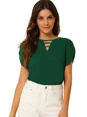 Cutout Round Neck Cap Sleeve Casual Top