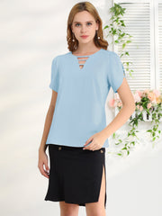 Cutout Round Neck Cap Sleeve Casual Top