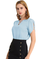 Cutout Round Neck Cap Sleeve Casual Top