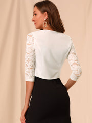 3/4 Sleeve Floral Lace Open Front Office Bolero Shrug