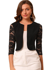 3/4 Sleeve Floral Lace Open Front Office Bolero Shrug