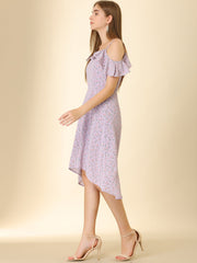 Spaghetti Strap Asymmetrical High Low Floral A-Line Midi Dress