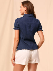 Cotton Frilled Top Turndown Collar Solid Blouse Shirt