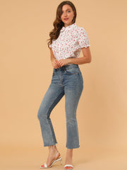 Floral Printed Peter Pan Collar Cotton Short Sleeve Shirt