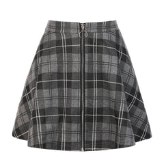 Christmas Plaid Skater Casual Flare Zip-Up Mini Skirt