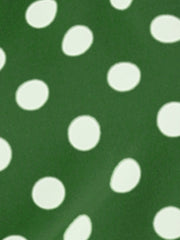 Polka Dots Stand Collar Pleat Keyhole Short Flare Sleeve Blouse