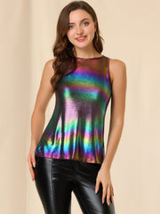 Shiny Sleeveless Camisole Club Shimmer Metallic Tank Top