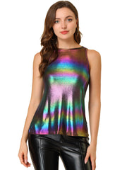 Shiny Sleeveless Camisole Club Shimmer Metallic Tank Top