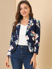 Open Front Floral Work Business Crop Blazer Jacket