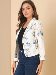 Open Front Floral Work Business Crop Blazer Jacket