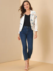 Open Front Floral Work Business Crop Blazer Jacket