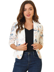 Open Front Floral Work Business Crop Blazer Jacket