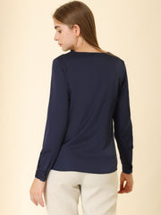 Satin Tie Neck Long Sleeve Solid Color Elegant Office Work Shirt Top