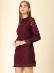 Lace Floral Ruffle Crew Neck Cocktail Mini Dress