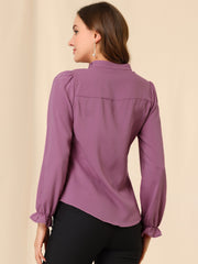 Work Office Blouse Button Up Ruffle Collar Long Sleeve Chiffon Shirt