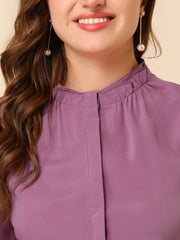 Work Office Blouse Button Up Ruffle Collar Long Sleeve Chiffon Shirt