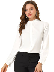 Work Office Blouse Button Up Ruffle Collar Long Sleeve Chiffon Shirt