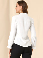 Work Office Blouse Button Up Ruffle Collar Long Sleeve Chiffon Shirt