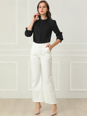 Work Office Blouse Button Up Ruffle Collar Long Sleeve Chiffon Shirt