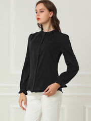 Work Office Blouse Button Up Ruffle Collar Long Sleeve Chiffon Shirt