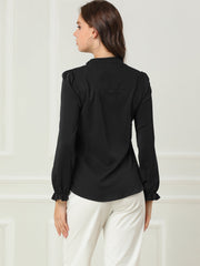Work Office Blouse Button Up Ruffle Collar Long Sleeve Chiffon Shirt