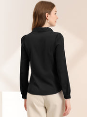 Peter Pan Collar Chiffon Bow Tie Neck Puff Sleeve Button Blouse