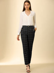 Tartan Plaid Pants Elastic Waist Straight Long Trousers