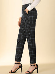 Tartan Plaid Pants Elastic Waist Straight Long Trousers