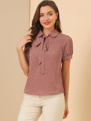 Retro Dots Bow Tie Peter Pan Collar Chiffon Blouse