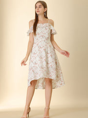 Spaghetti Strap Asymmetrical High Low Floral A-Line Midi Dress