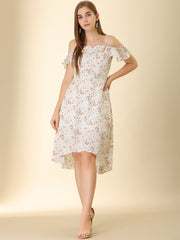 Spaghetti Strap Asymmetrical High Low Floral A-Line Midi Dress