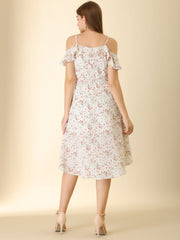 Spaghetti Strap Asymmetrical High Low Floral A-Line Midi Dress