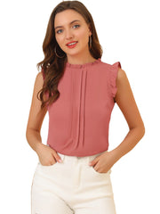 Business Office 1950s Ruffled Retro Sleeveless Work Blouses