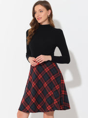 Plaid Tartan Vintage Elastic Waist Knee Length A-Line Skirt