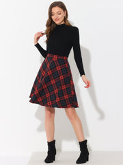 Plaid Tartan Vintage Elastic Waist Knee Length A-Line Skirt