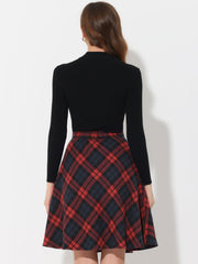Plaid Tartan Vintage Elastic Waist Knee Length A-Line Skirt