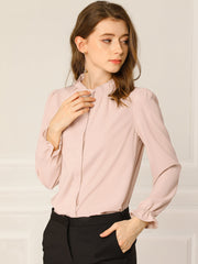 Work Office Blouse Button Up Ruffle Collar Long Sleeve Chiffon Shirt