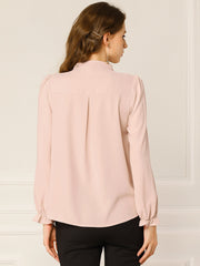 Work Office Blouse Button Up Ruffle Collar Long Sleeve Chiffon Shirt