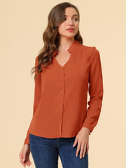 Work Office Blouse Button Up Long Sleeve V Neck Chiffon Shirt