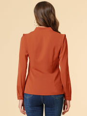Work Office Blouse Button Up Long Sleeve V Neck Chiffon Shirt