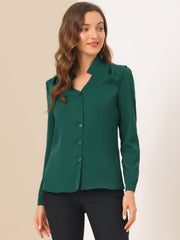 Work Office Blouse Button Up Long Sleeve V Neck Chiffon Shirt
