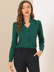 Work Office Blouse Button Up Long Sleeve V Neck Chiffon Shirt