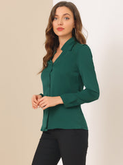Work Office Blouse Button Up Long Sleeve V Neck Chiffon Shirt