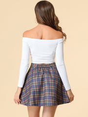 Christmas Plaid Skater Casual Flare Zip-Up Mini Skirt