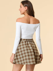 Christmas Plaid Skater Casual Flare Zip-Up Mini Skirt