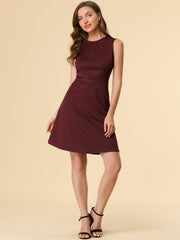 Plaid Sleeveless Fit and Flare Houndstooth Work Dress