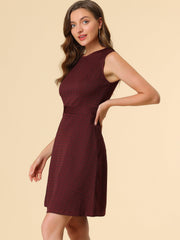Plaid Sleeveless Fit and Flare Houndstooth Work Dress