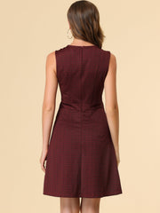 Plaid Sleeveless Fit and Flare Houndstooth Work Dress