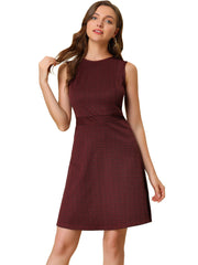 Plaid Sleeveless Fit and Flare Houndstooth Work Dress