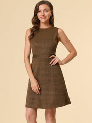 Plaid Sleeveless Fit and Flare Houndstooth Work Dress